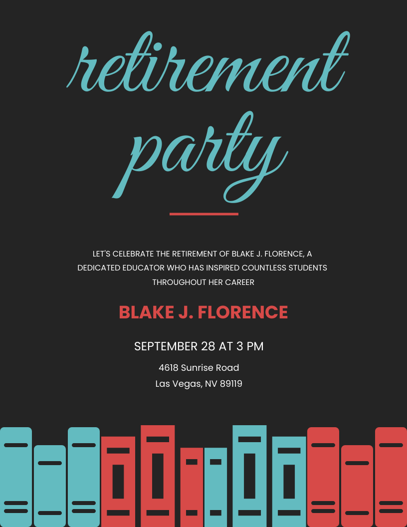 Simple Red and Blue Teacher Retirement Party Invitation