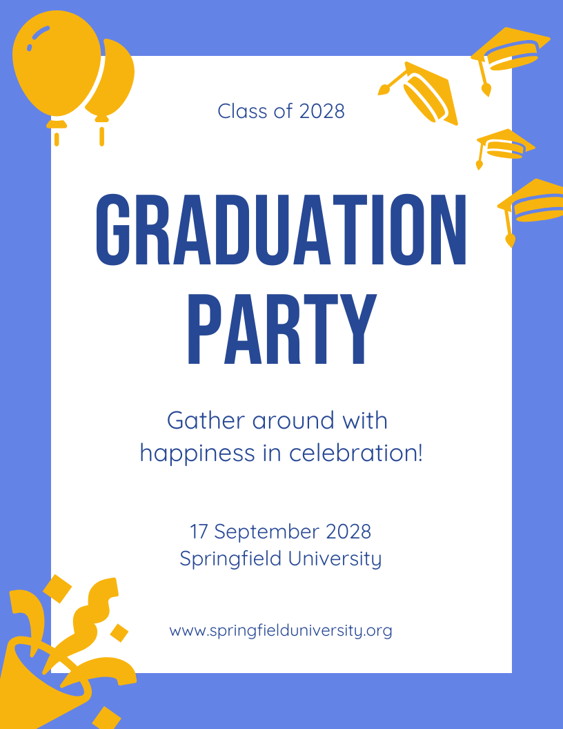 Illustrative Blue and Yellow Graduation Party Invitation