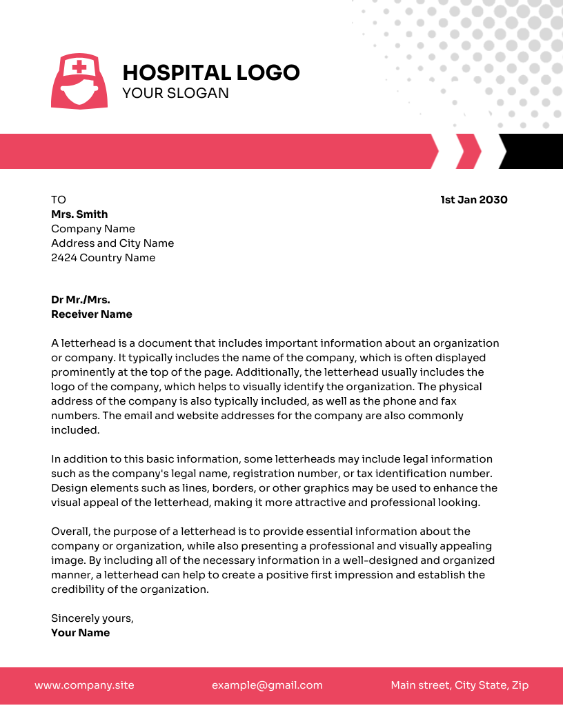 Red And Black Modern Professional Hospital Letterhead Template