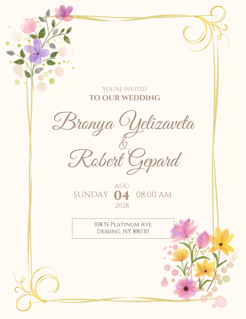 Cream Floral Frame Wedding Reception Card