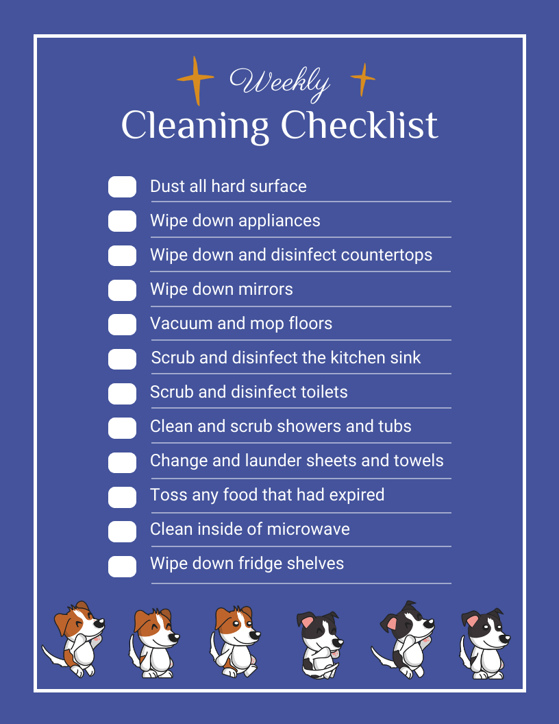 Blue Minimalist Weekly Cleaning Checklist