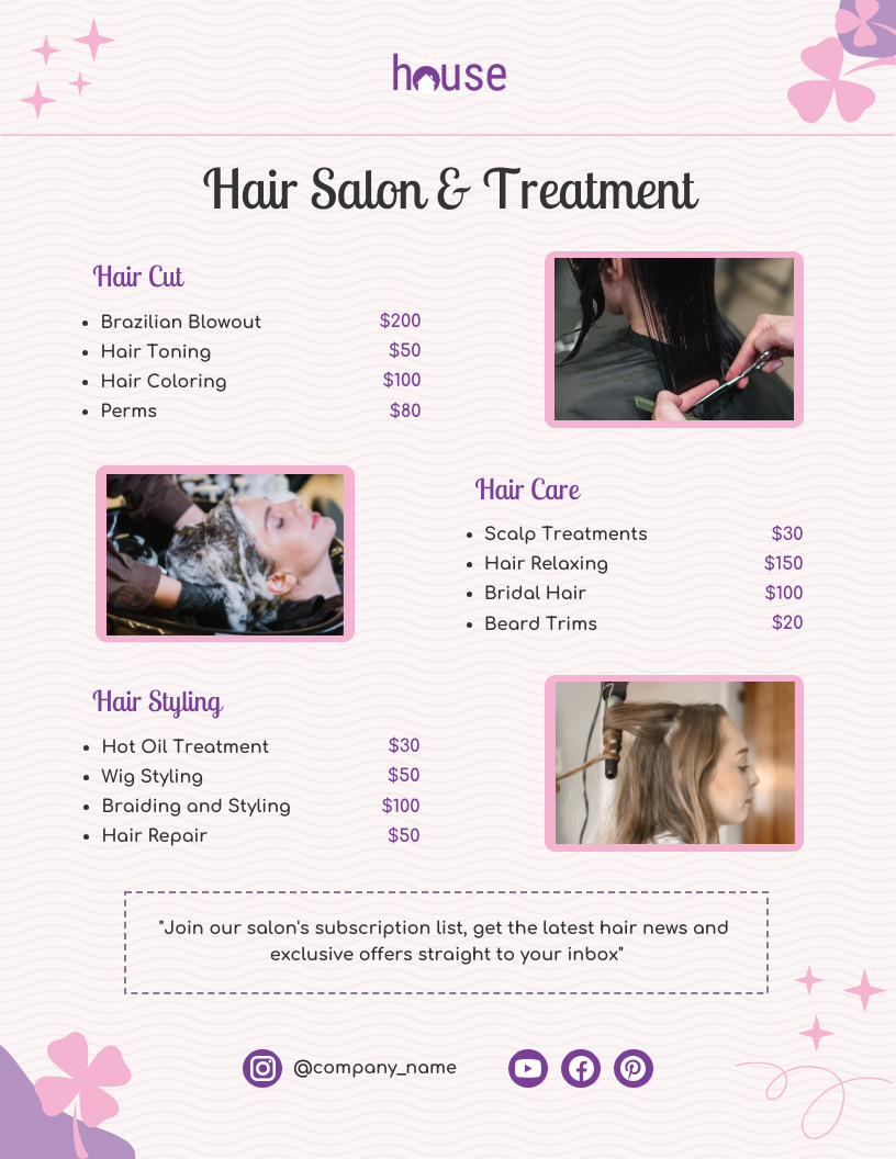 Soft Pink Purple Flyer Hair Salon