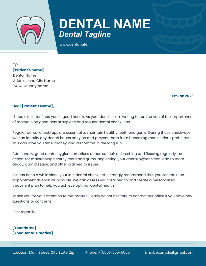 Blue Modern Illustration Dental Letterhead Template