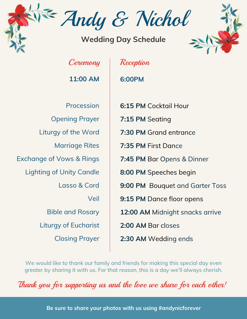 Wedding Weekend Schedule Template