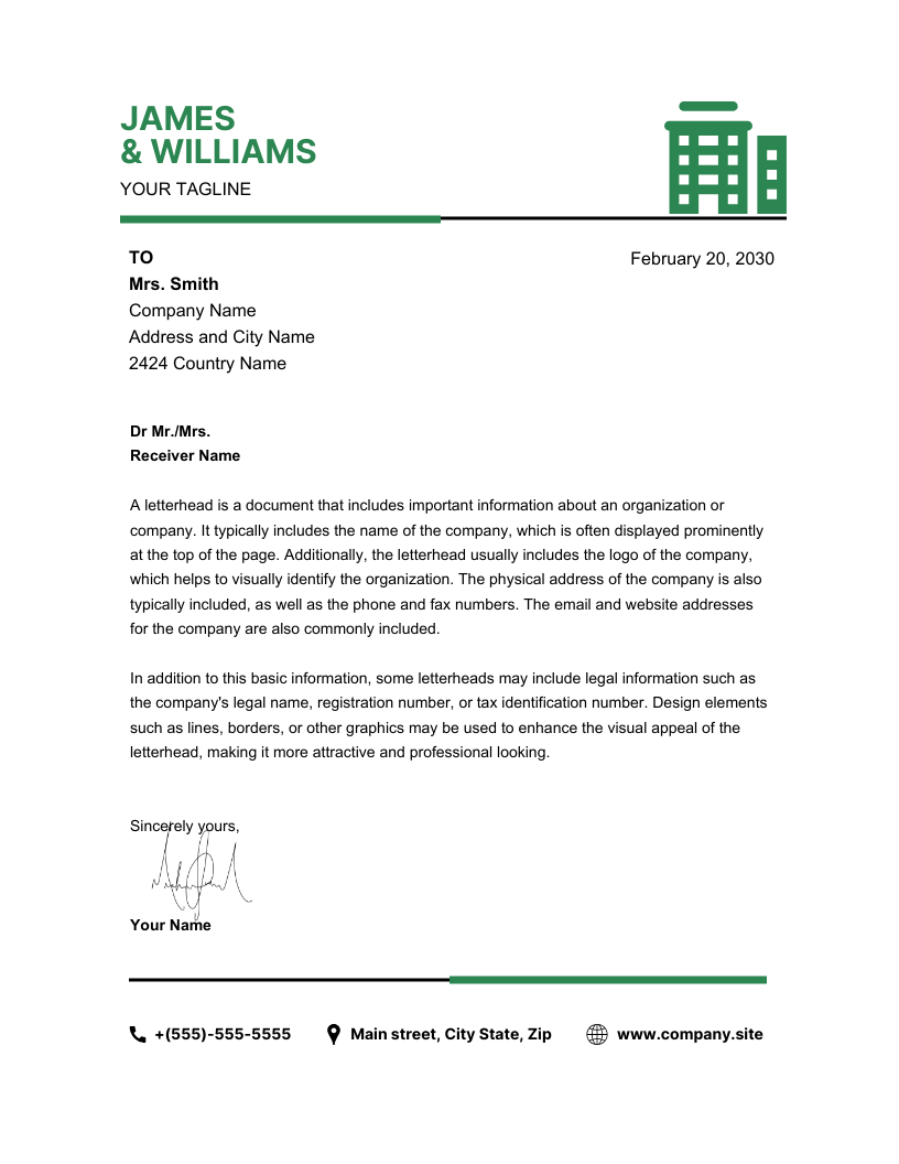 White And Green Simple Company Letterhead Template
