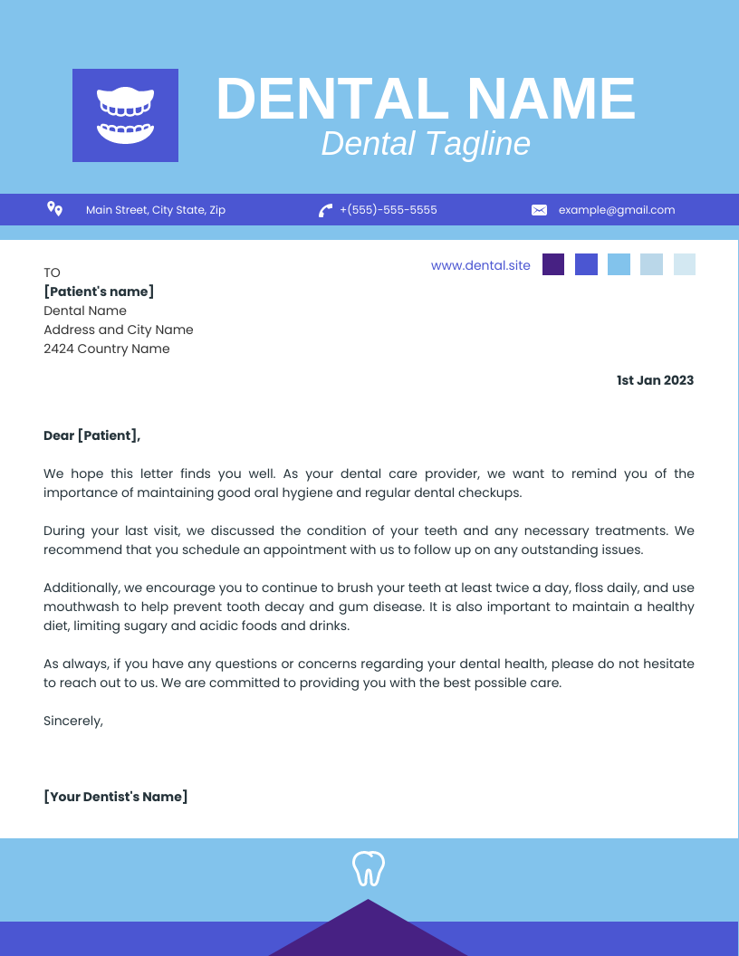 White And Blue Modern Professional Dental Letterhead Template