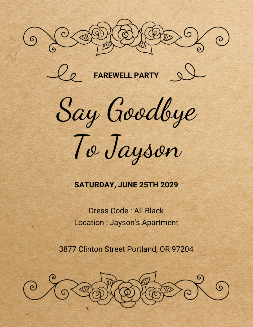 Gold And Black Vintage Classic Goodbye Farewell Party Invitation