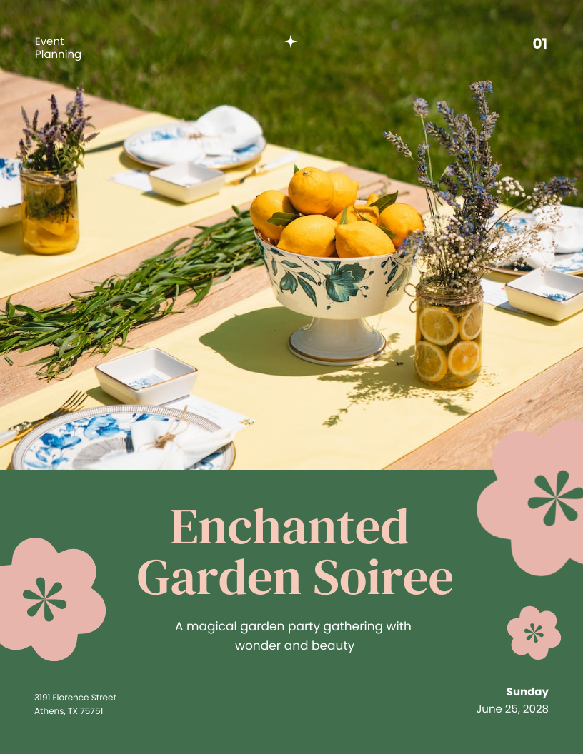 Green Pink Floral Garden Party Event Plan