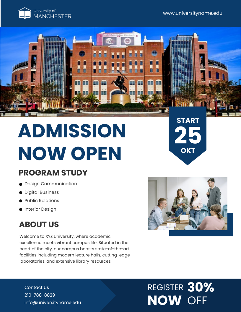 Blue and White Modern University Promotion Template