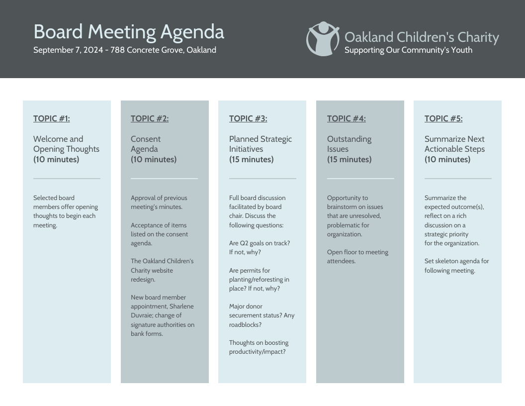 Nonprofit Charity Board Meeting Agenda Template - Venngage