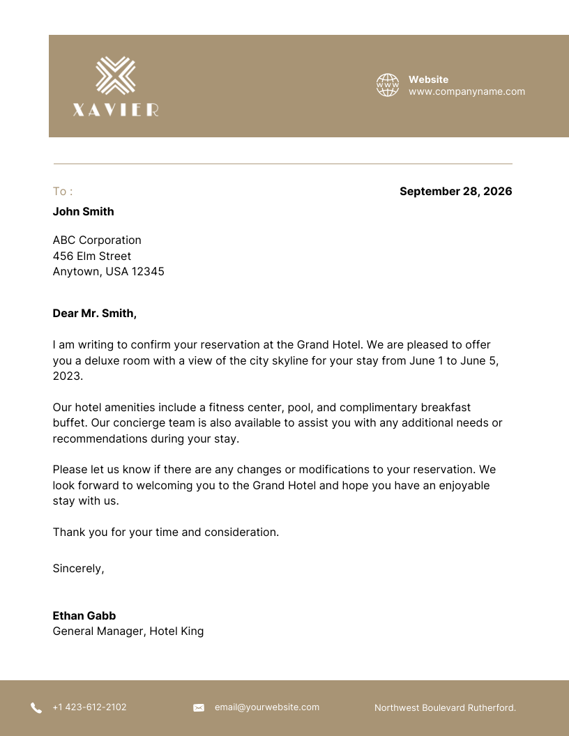 Light Taupe Minimalist Hotel Letterhead