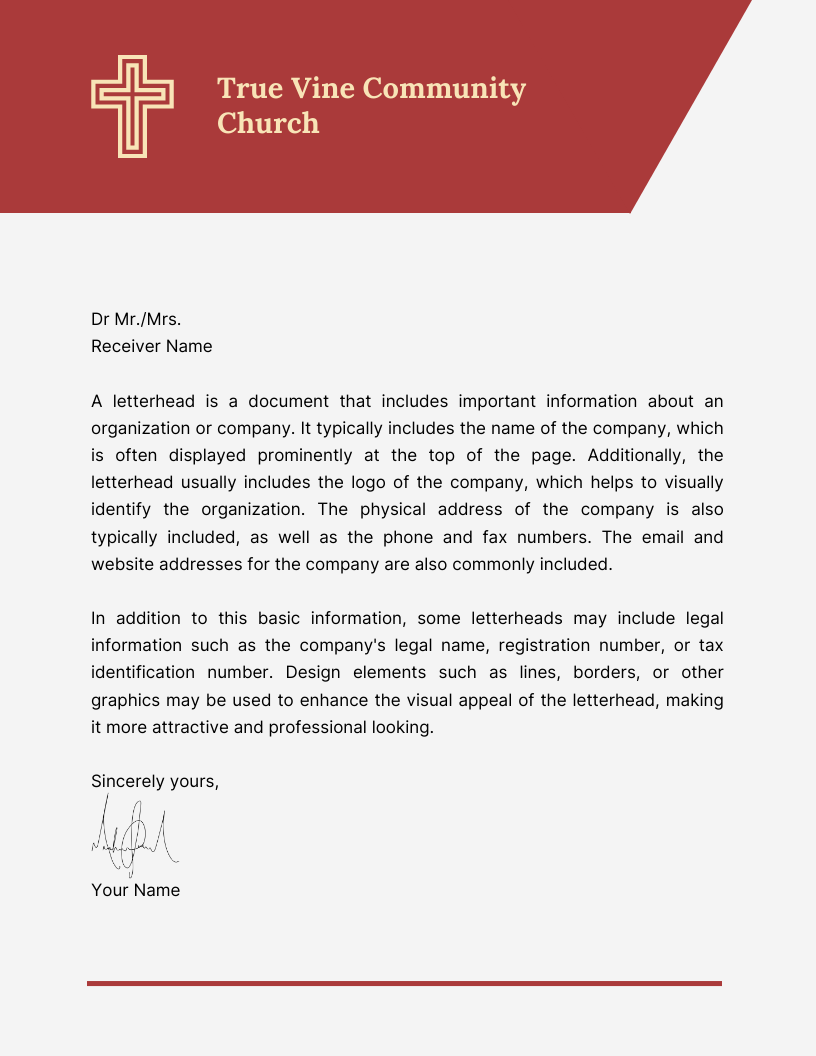 Light Grey And Red Clean Design Church Letterhead Template