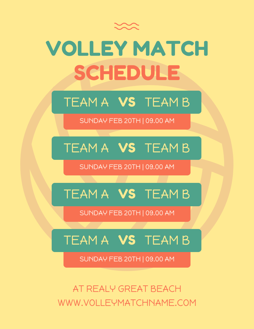 Yellow Minimalist Volley Match Schedule Template