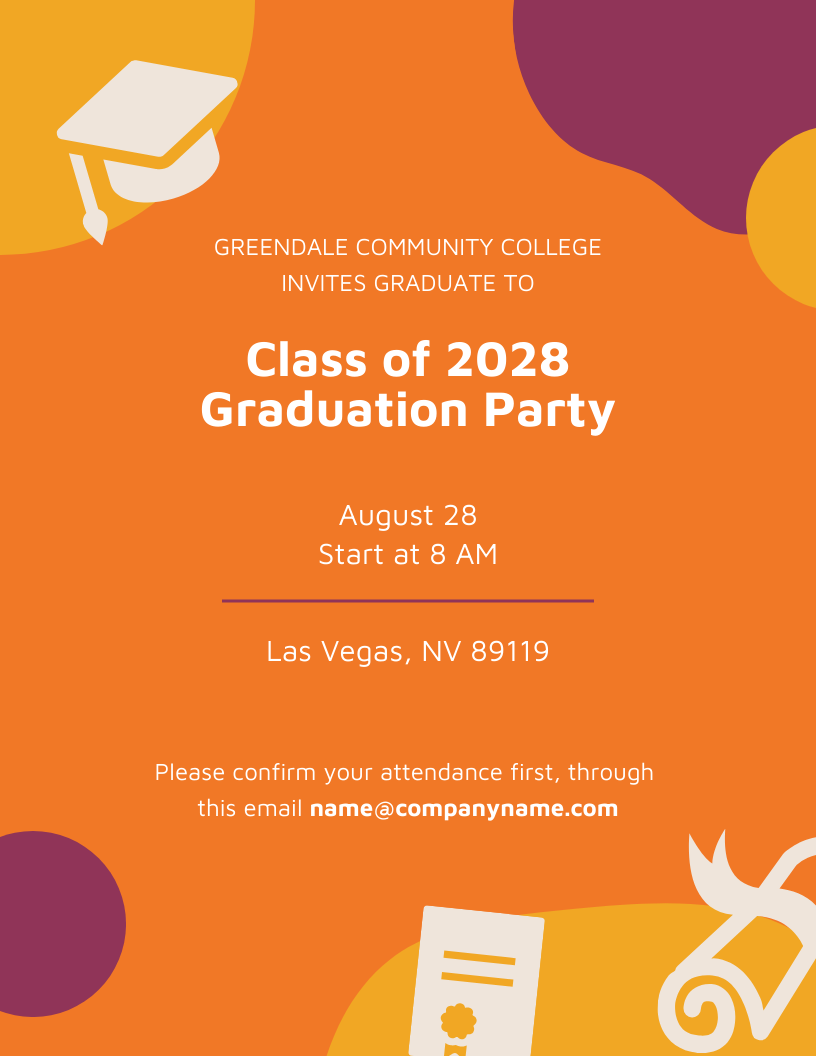 Playful Orange and Purple Graduation Party Invitation