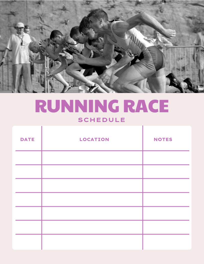 Light Pink And Purple Clean Design Running Race Schedule Template