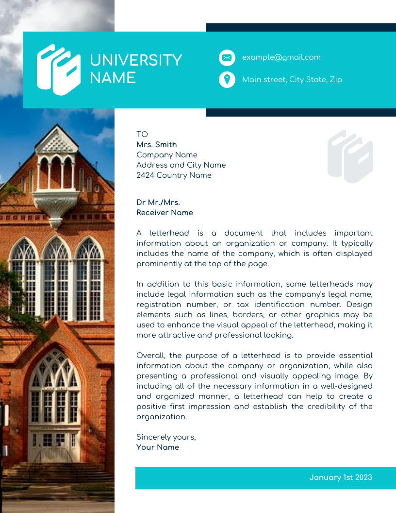 White Blue Modern Professional University Letterhead Template