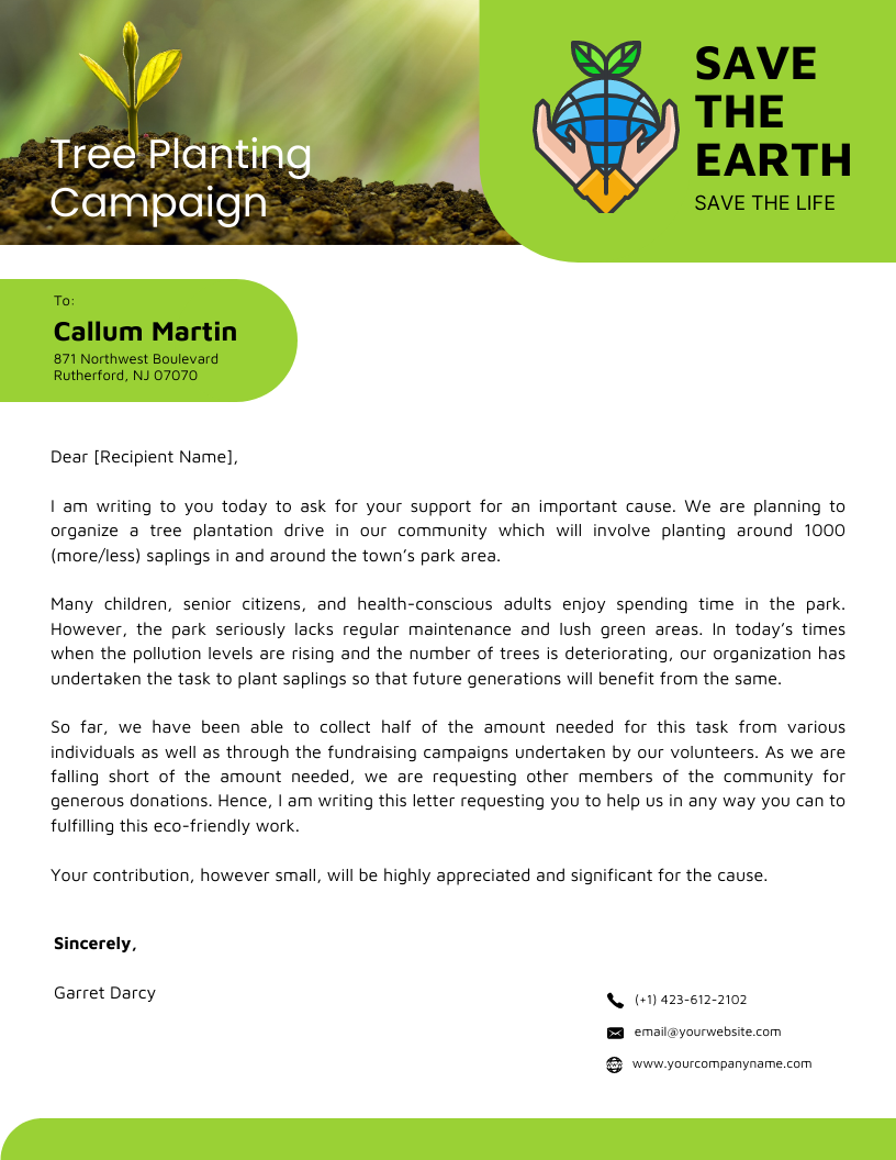 Green and White Tree Planting Campaign Letterhead