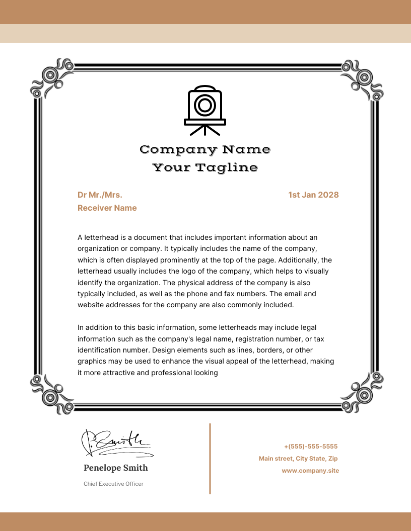 White And Brown Simple Vintage Letterhead Template