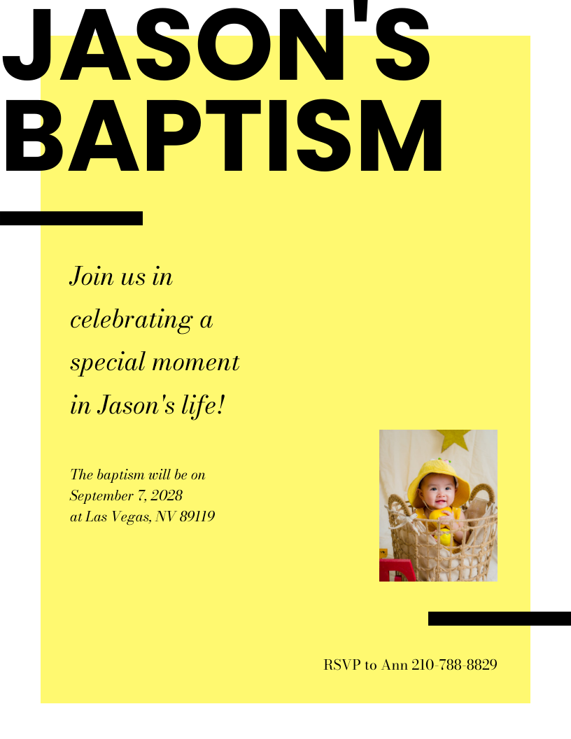 Simple Bold Black and Yellow Baptism Invitation