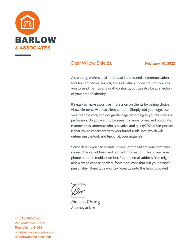 Download Orange Law Firm Letterhead Template