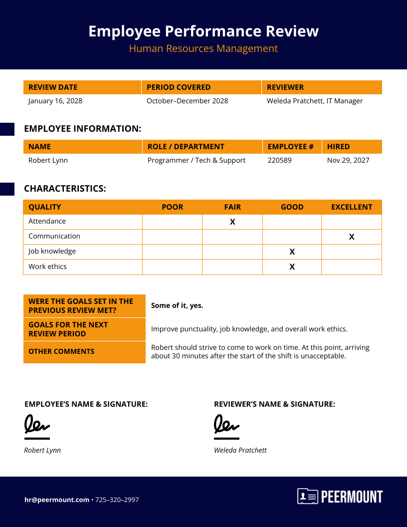 Performance Review Template Excel