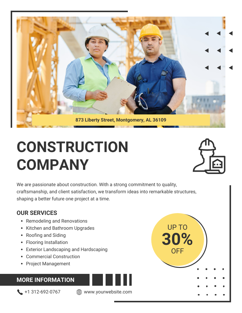 White Minimalist Construction Company Flyer Template