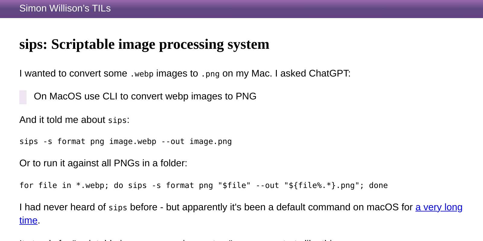 sips: Scriptable image processing system | Simon Willison’s TILs