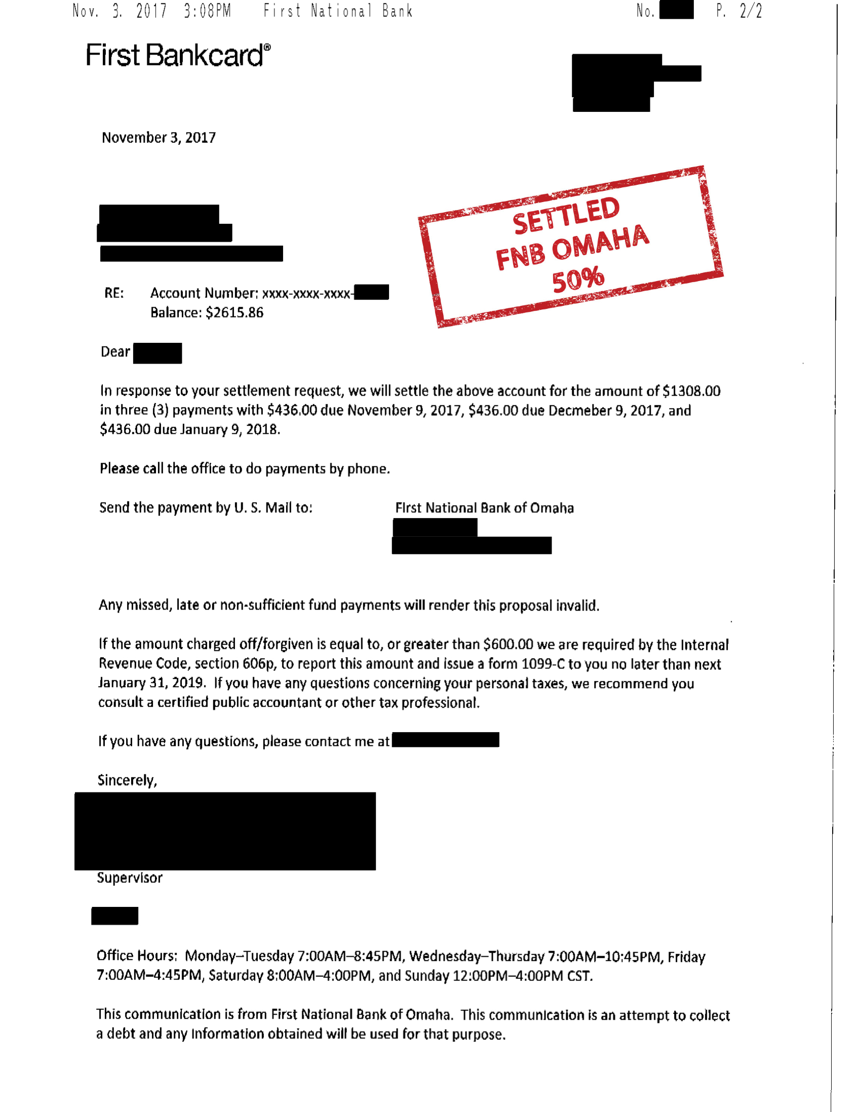 Settlement Letters Timberline Financial