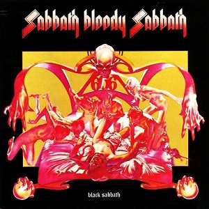 Sabbath Bloody Sabbath: Illustrator Drew Struzan created coloured pencil drawings for both the front and back album sleeves. The front, drawn primarily in red tones, depicts a nude man on an elaborate California king satanic bed with a large “666” on the 