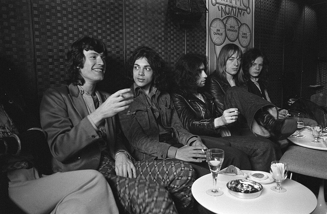 Free in Amsterdam with Steve Winwood, July 1970. Left to right: Winwood, Andy Fraser, Paul Rodgers, Simon Kirke, Paul Kossoff.