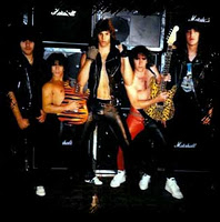 Anthrax in 1983. From left to right: Charlie Benante, Dan Spitz, Neil Turbin, Scott Ian and Dan Lilker. This lineup recorded the band's first album Fistful of Metal.