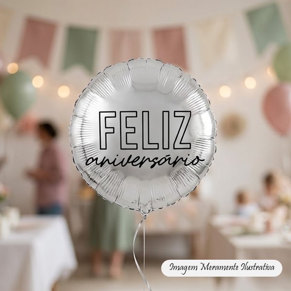 Balão Metalizado Feliz Aniversário – Prata - 45 x 45 cm - Animare - Valor Unitário