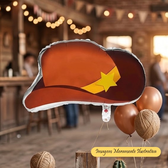 Balão Chapéu Cowboy - Peão de Rodeio - Vaqueiro - 52 x 65 cm - Animare - Valor Unitário