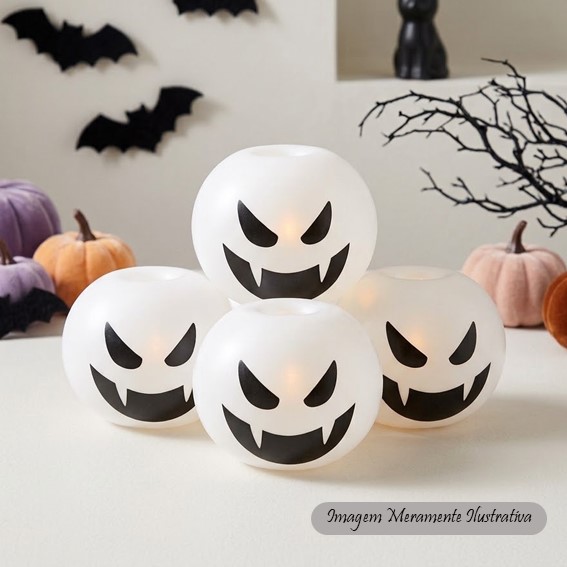 Balão Látex Halloween - Fantasma Branco com Luz Led - Kit com 5 Unidades