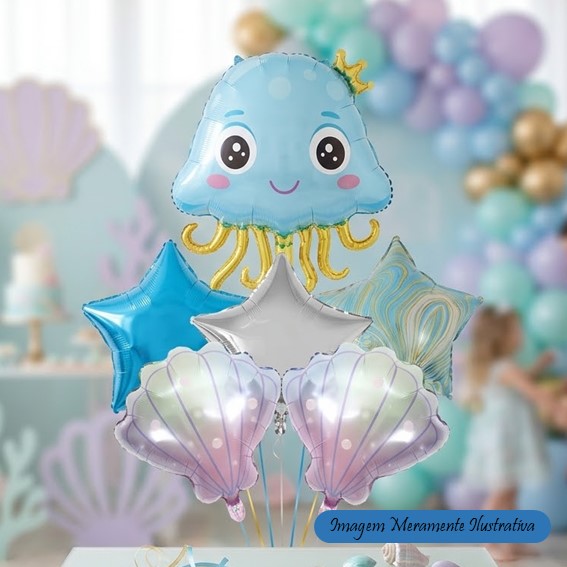 Balão Festa no Fundo do Mar - Polvo Azul - kit com 6 unidades