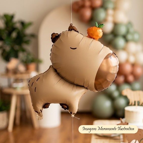 Balão Metalizado Capivara em Pé com Laranja - 78 x 71 cm - Animare - Valor Unitário