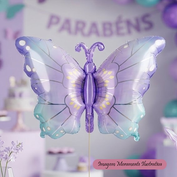 Balão Metalizado Borboleta Lilás- 79 x 53cm - Animare - Valor Unitário