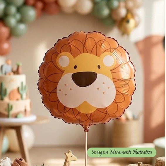 Balão Metalizado Cabeça de Leão - Festa Safari – 48 x 50cm – Animare – Valor Unitário