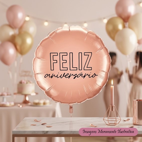 Balão Metalizado Feliz Aniversário – Rose Gold - 45 x 45 cm - Animare - Valor Unitário