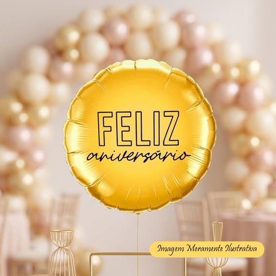 Balão Metalizado Feliz Aniversário – Dourado - 45 x 45 cm - Animare - Valor Unitário