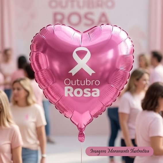 Balão Metalizado Coração - Outubro Rosa - 45cm x 45cm - Animare - Valor Unitário