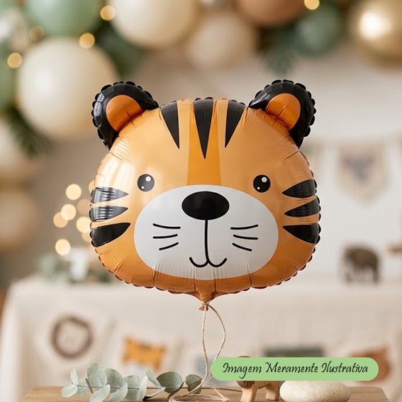 Balão Metalizado Cabeça de Tigre - Festa Safari – 52 x 53cm – Animare – Valor Unitário