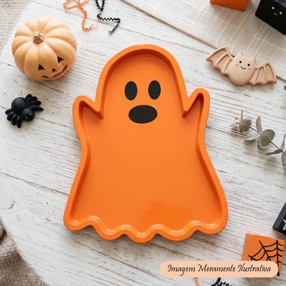 Bandeja em formato de Fantasminha Laranja – Festa Halloween – Valor Unitário