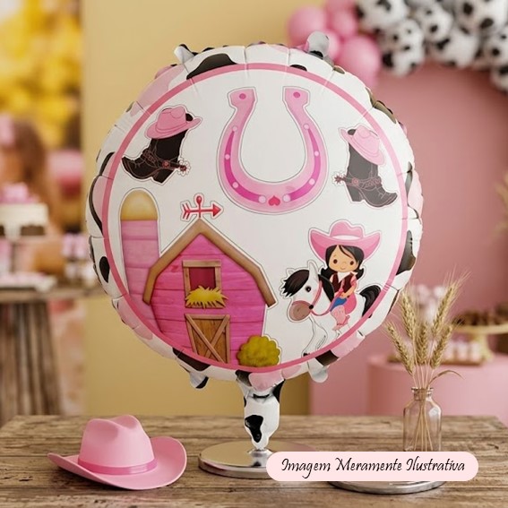Balão Redondo Boiadeira / Rodeio / Vaqueira - 45 x 45 cm - Animare - Valor Unitário