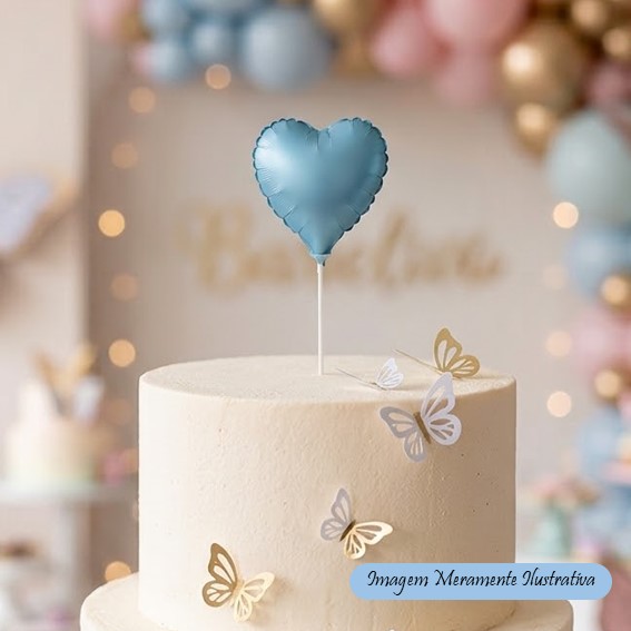 Topo de Bolo - Cake Topper Balão Coração - Azul - 9,5 x 9,5 cm - Valor Unitário