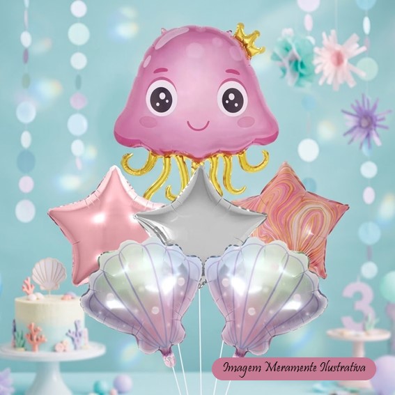 Balão Festa no Fundo do Mar - Polvo Rosa - kit com 6 unidades