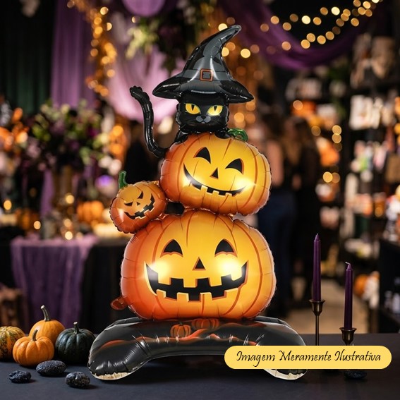 Balão Halloween - Trio Abóbora com Gato - 68cm x 140cm - Animare - Valor Unitário