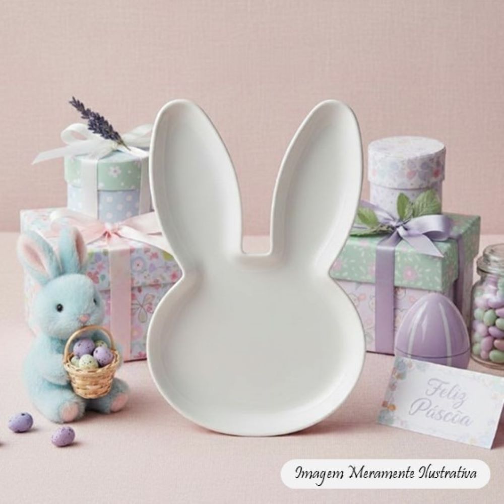 Bandeja em Formato de Coelho – Branco - A Páscoa que Aquece o Coração
