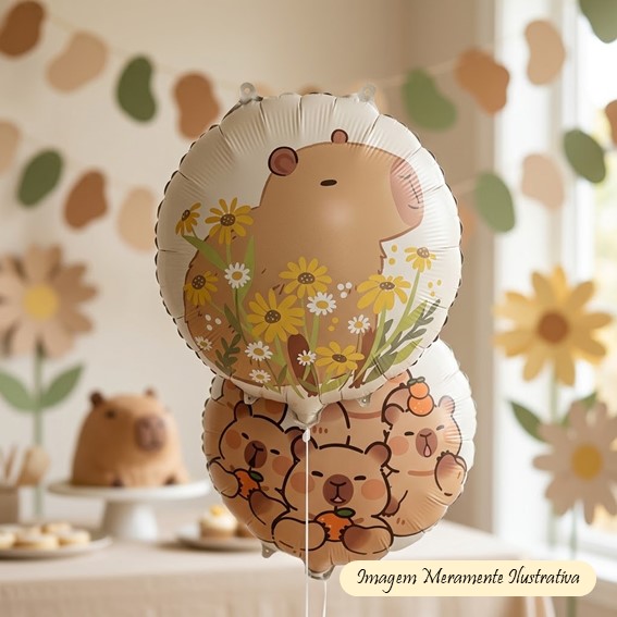 Balão Metalizado Capivara Bola - Frente e Verso - 45 x 45 cm - Animare - Valor Unitário