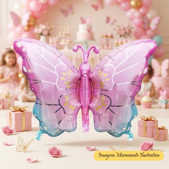 Balão Metalizado Borboleta Rosa - 79 x 53cm - Animare - Valor Unitário